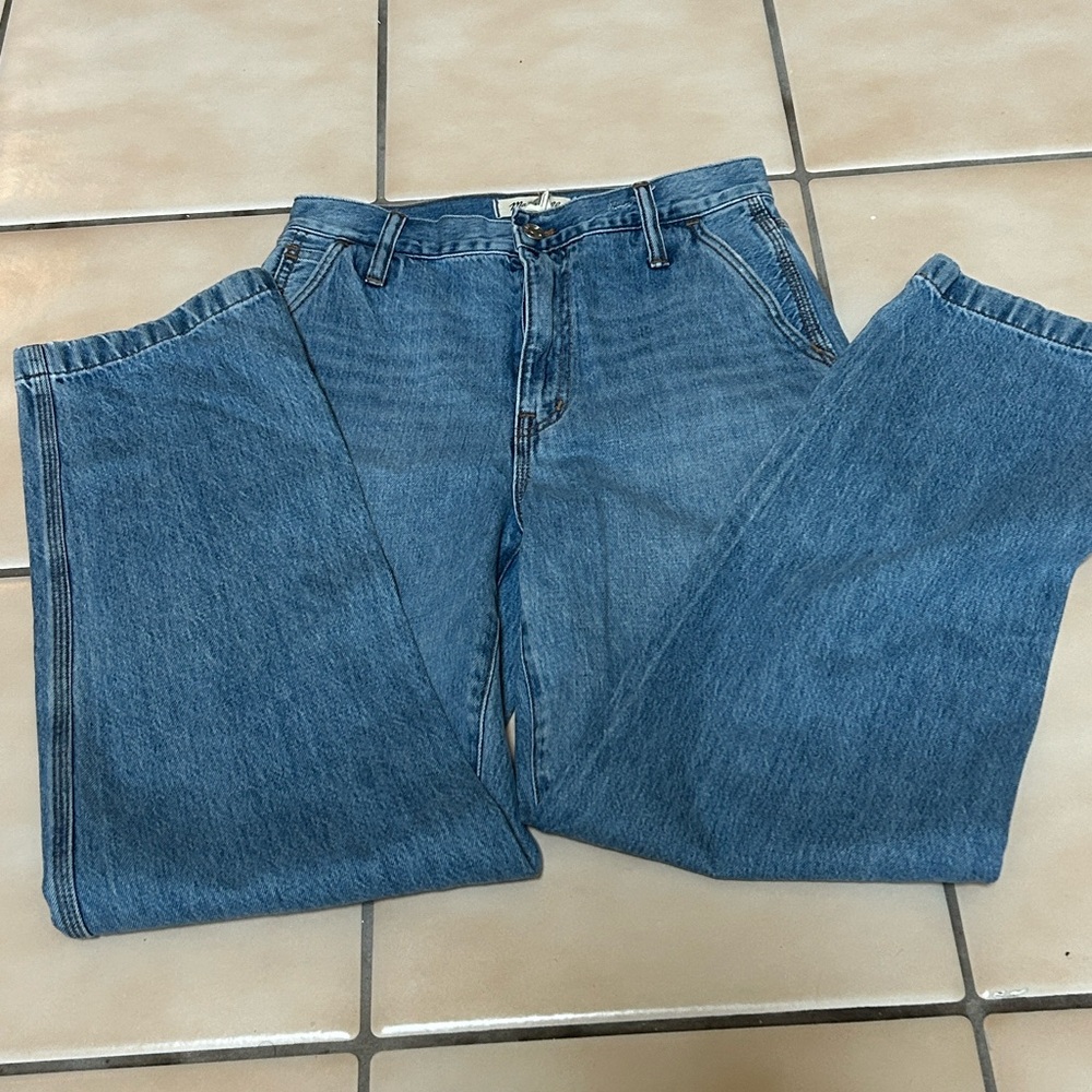 Madewell The Perfect Vintage Med Light Wash Straight Utility Carpenter Jeans 25 - Picture 4 of 16